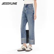 Jessy line春季專(zhuān)柜款 杰茜萊百搭直筒牛仔褲女潮 411210078 牛仔蘭 M/165