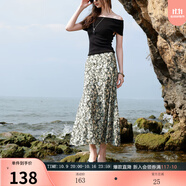 三彩2025夏季新款碎花半身裙斜裁A字裙松緊腰魚尾裙浪漫長裙M 霧霾藍花卉 M 160/68A