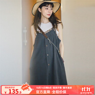 馬登女裝 格紋拼接吊帶裙慵懶風(fēng)顯瘦A字裙寬松連衣長(zhǎng)裙無(wú)袖夏 藏藍(lán)色 馬登工裝 M