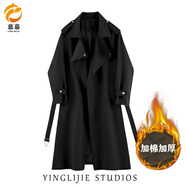 慕幕黑色風(fēng)衣外套男英倫風(fēng)中長款2025新款春秋季小個子休閑加棉大衣男 079 黑色 夾棉厚 XL 建議120斤-140斤