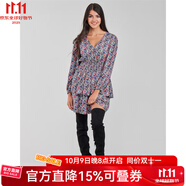 Moony Mood女裝短款連衣裙2025新款玫瑰色印花長(zhǎng)袖V領(lǐng)收腰短裙雪紡裙 AH21-R 玫瑰色 L