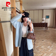 皮爾卡丹（pierre cardin）秋冬新款慵懶風(fēng)樹(shù)皮紋時(shí)尚簡(jiǎn)約百搭寬松中長(cháng)款泡泡袖針織衫外套 藍色 均碼 (75-130斤)