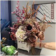 歐城輕奢風(fēng)仿真花假花擺件 歐式美式仿真花套裝客廳裝飾花餐桌花盆栽 復古咖啡花束