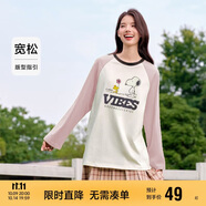 森馬史努比長袖t恤女中長款撞色春秋純棉高克重上衣109524101006