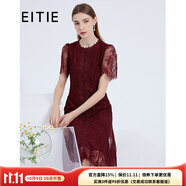 愛特愛（EITIE）夏新品商場同款修身高腰時(shí)尚網(wǎng)紗下擺優(yōu)雅蕾絲鉤花連衣裙6207938 銀粉67 S 155