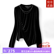 ZXEGI品牌早秋女裝打底衫女春秋純色圓領(lǐng)鏈條修飾側(cè)開叉絲絨上衣內(nèi)搭可 黑色 XL