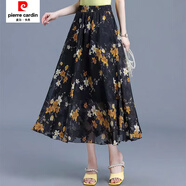 皮爾卡丹（pierre cardin）雪紡半身裙中長(cháng)款女夏韓版復古印花跳舞仙女裙高腰大碼沙灘長(cháng)裙女 668-3【帶腰帶裙長(cháng)80】 均碼 建議85-150斤