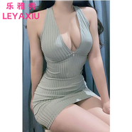 樂(lè)雅秀大臉姐姐純甜辣V領(lǐng)收腰包臀連衣裙修身氣質(zhì)純色街拍辣妹女裝夏 主圖款 L 建議105-120斤