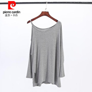 皮爾卡丹（pierre cardin）垂感漏肩莫代爾上衣女夏單肩吊帶中長(cháng)款純色大碼寬松短袖露肩t恤 淺灰色袖長(cháng) 均碼90-140斤