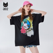 a02圓領(lǐng)寬松短袖女T恤夏季2024新款輕薄透氣設(shè)計感上衣可愛甜美風 黑色 L