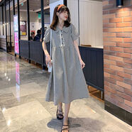 棠檀夏季大碼孕婦裙200斤胖mm加肥加大孕婦夏裝連衣裙韓版時(shí)尚洋氣格 黑白格子裙 M