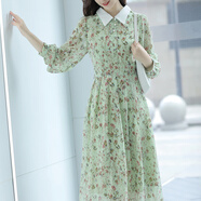 未風(fēng)（WIFING）綠色雪紡碎花連衣裙女秋2025年秋季新款女裝氣質(zhì)法式顯瘦裙子 綠色-現(xiàn)貨 S