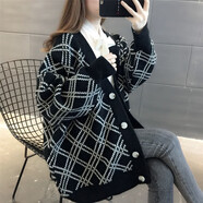 綻巢加肥加大女裝寬松大碼220斤外套春秋季碼胖mm毛衣胖女人時(shí)尚顯瘦 新方格【黑色】 均碼【推薦80-120斤】