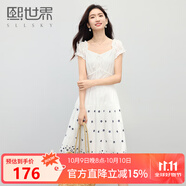 熙世界波西米亞風(fēng)刺繡連衣裙2025夏日新款獨特超好看白色長裙子 白底藍(lán)花 S