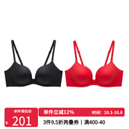 蘭卓麗文胸內衣女無(wú)鋼圈小胸聚攏顯大舒適減壓胸罩薄杯女士?jì)纫聼o(wú)痕文胸 黑+紅 85A 中薄杯