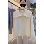 風(fēng)采兔 毛衣女2024秋冬新款復古慵懶風(fēng)設計感個(gè)性別致翻領(lǐng)馬海毛針織衫 白色 均碼