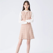 Roem連衣裙韓版女士時(shí)尚優(yōu)雅無(wú)袖格紋修身淑女打底連衣裙RCOW94V02C 混色粉 160