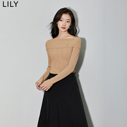 LILY春新款女裝氣質(zhì)時(shí)尚純色通勤豎坑條紋長(cháng)袖毛針織衫打底衫 706駝色 M