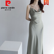 皮爾卡丹（pierre cardin）醋酸緞面香芋紫吊帶連衣裙女夏季名媛氣質(zhì)打底包臀長裙高級感裙子 灰湖綠色連衣裙 S