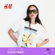 H&M女裝T恤2025秋季新款圓領(lǐng)寬松印花美式外出柔軟短袖上衣1267378 白色/花朵 S 160/88