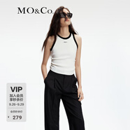 MO&Co.針織衫春秋捏褶收腰短款削肩經(jīng)典紅色條紋背心修身上衣女 米白色 M