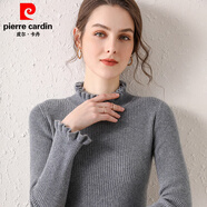 皮爾卡丹（pierre cardin）2025木耳邊半高花邊領(lǐng)毛衣女秋冬大衣內搭修身緊身中領(lǐng)針織打底衫 中灰色 XL