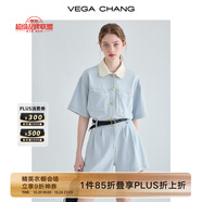 VEGA CHANG工裝連體短褲女夏2025新款小個子顯瘦高級感連身衣褲 藍色 L