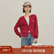 茵曼2025秋冬女裝新款MIU系刺繡針織開衫簡約毛衣外套 紅色 XL