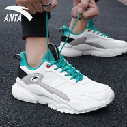 安踏（ANTA）男鞋冬季休閑鞋男士運動(dòng)鞋秋冬新款老爹鞋防水板鞋旅游跑步鞋子男 象牙白/綠8823-3 42