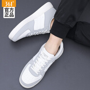 361°板鞋男鞋子男春秋皮面運(yùn)動休閑鞋厚底空軍一號鞋學(xué)生鞋經(jīng)典滑板鞋 羽毛白/光子灰 44