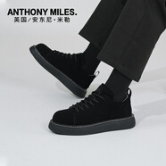 Anthony Miles反絨皮男鞋耐磨復古低幫馬丁靴百搭防滑板鞋男士休閑鞋真皮工裝鞋 黑色 42
