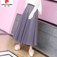 皮爾卡丹2025新款長(cháng)紗裙半身裙女春夏高腰中長(cháng)網(wǎng)紗裙百褶裙A字裙大擺裙子 灰色 裙長(cháng)80厘米