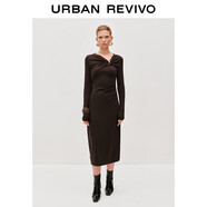 UR2025秋季新款女裝簡(jiǎn)約金屬扣褶皺長(cháng)袖連衣裙UWG750236