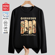 名創(chuàng  )優(yōu)品（MINISO）初秋純棉打底衫男春秋重磅圓領(lǐng)內搭上衣男女生百搭純色長(cháng)袖T恤潮 黑色(金色埃及) S 165(男女同款)