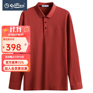 金利來(lái)（Goldlion）男裝快熱紗長(zhǎng)絨棉純色翻領(lǐng)長(zhǎng)袖t恤男士款秋冬商務(wù)休閑體恤衫H 桔紅-61 2XL