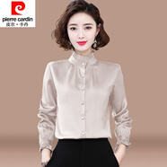 皮爾卡丹（pierre cardin）23年新款立領(lǐng)雪紡襯衫女長袖春秋洋氣新款時尚小衫上衣打底衫襯衣 CZP5012杏色 L 【建議105-115斤】