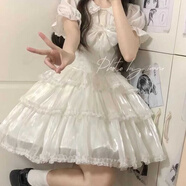 OIMG夏季洛麗塔裙子娃娃領(lǐng)襯衣+可愛(ài)蝴蝶結白色網(wǎng)紗吊帶裙兩件套/單件 娃娃領(lǐng)上衣+吊帶連衣裙 L 170