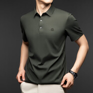 富鋌（FORTEI）錦氨冰絲短袖T恤男中年爸爸裝無(wú)痕半袖翻領(lǐng)體恤冰爽上衣 官方旗艦03軍綠 S 165