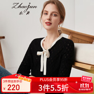 兆君秋冬圓領(lǐng)長(zhǎng)袖羊毛衫女鏤空系帶針織毛衣 午夜黑 M