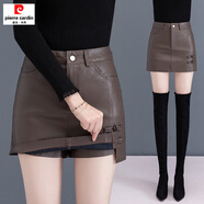 皮爾卡丹（pierre cardin）皮短褲女秋冬季2025年新款皮褲裙高腰顯瘦咖啡色外穿a字闊腿裙褲 咖啡色 26/S