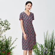 天意TANGY2024年春夏新品民族風(fēng)碎花氣質(zhì)V領(lǐng)顯瘦短袖A字連衣裙 1350 XL
