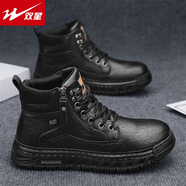 雙星男鞋冬季休閑防滑工裝皮鞋英倫風(fēng)高幫馬丁靴運動(dòng)復古機車(chē)皮靴 黑色 42