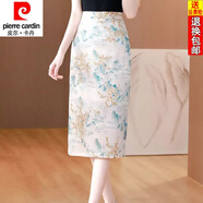 皮爾卡丹（pierre cardin）24年新款復(fù)古中國風(fēng)桑蠶絲緞面半身裙女士洋氣松緊腰重磅真絲A字 印花半身裙【專柜】 4XL 156-170斤