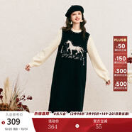 兩三事針織連衣裙女2025春季新款假兩件長(zhǎng)袖裙子長(zhǎng)裙梵高馭夢(mèng)云端 黑色-y S