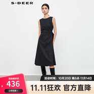 S.DEER圣迪奧女裝圓領(lǐng)不規(guī)則毛呢?zé)o袖連衣裙S23381210 德國灰/87 M 165
