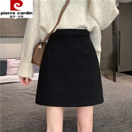 皮爾卡丹（pierre cardin）職業(yè)高腰顯瘦毛呢半身裙女秋冬韓版百搭A(yù)字裙小個(gè)子黑色短裙 黑色 毛呢面料 4XL
