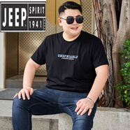 JEEP SPIRIT胖子短袖T恤男大碼純.棉衣服加肥加大寬松體恤夏季男裝上衣打底 黑色橫標(biāo) 6XL 230-250斤