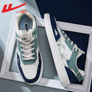 回力官方男鞋秋季國潮經(jīng)典板鞋男皮面防水運動鞋男輕便休閑鞋子男 米綠色【撞色拼接】 43