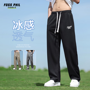 Foss Phil褲子男士春夏季寬松垂感休閑長(zhǎng)褲印花運(yùn)動(dòng)闊腿直筒褲FPK19黑色2XL