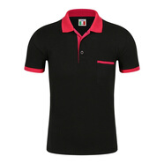 木脈  polo定制工作服定制印字印logo男女短袖POLO企業(yè)文化衫廣告衫服務(wù)員班服t恤定做diy 口袋款-黑T玫紅領(lǐng) XXXL